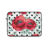 Laptop Sleeve-Rouge Red Floral-Black Polka Dots-White