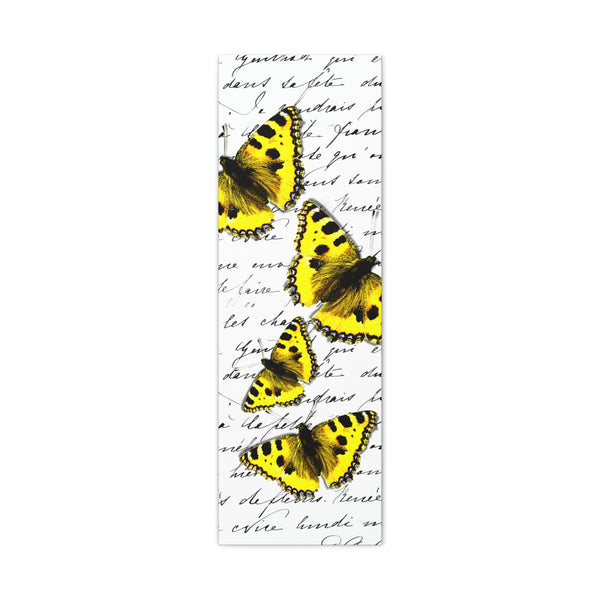 Canvas Art Panel 12"X36"in-Yellow Butterflies-Illegible Cursive -Variant 2