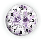 Wall Clock-Soft Purple-Floral Stencil-White