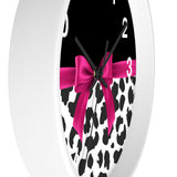 Wall Clock-Glam Passion Pink Bow-Snow Leopard-Black