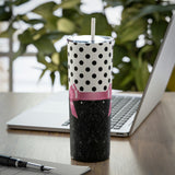 Skinny Tumbler, 20oz-Glam Pink Bow-Black Polka Dots-Black Glitter