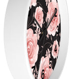 Wall Clock-Pink Rose-Pink Stencil-Black