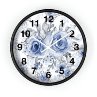 Wall Clock-Stormy Blue-Floral Stencil-White