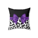 Square Pillow-Glam Purple Bow-Snow Leopard-Black