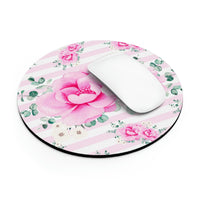 Mouse Pad-Magenta Pink Floral-Pink Horizontal Stripes-White