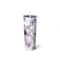 Skinny Tumbler, 20oz-Soft Purple-Floral Stencil-White