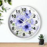 Wall Clock-Soft Blue Floral-Blue Stencil-White