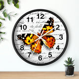 Wall Clock-Orange Butterfly-Illegible Cursive-10"x10"in