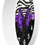 Wall Clock-Glam Purple Bow-Zebra-Black Glitter