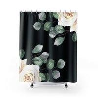 Shower Curtains-White Rose-Black