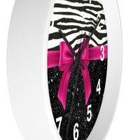 Wall Clock-Glam Passion Pink Bow-Zebra-Black Glitter