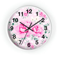 Wall Clock-Magenta Pink Floral-White Polka Dots-Pink