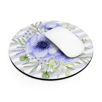 Mouse Pad-Soft Blue Floral-Soft Blue Horizontal Stripes-White