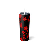 Skinny Tumbler, 20oz-Red Floral Blossoms-Black