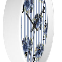 Wall clock-Stormy Blue-Floral Pinstripes