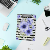 Clipboard-Soft Blue Floral-Black Horizontal Stripes-White