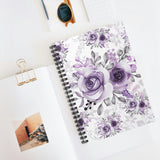 Small Spiral Notebook, 6x8in-Soft Purple-Floral Stencil-White