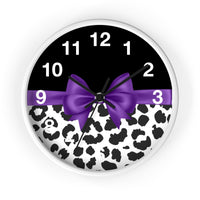 Wall Clock-Glam Purple Bow-Snow Leopard-Black