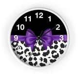 Wall Clock-Glam Purple Bow-Snow Leopard-Black