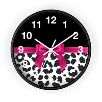 Wall Clock-Glam Passion Pink Bow-Snow Leopard-Black