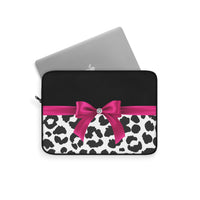 Laptop Sleeve-Glam Passion Pink Bow-Snow Leopard-Black