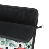 Laptop Sleeve-Rouge Red Floral-Black Polka Dots-White