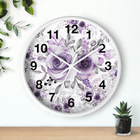 Wall Clock-Soft Purple-Floral Stencil-White