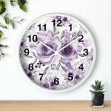 Wall Clock-Soft Purple-Floral Stencil-White