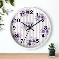 Wall clock-Stormy Purple-Floral Pinstripes