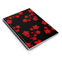 Small Spiral Notebook, 6x8in-Red Floral Blossoms-Black