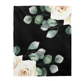 Velveteen Plush Blanket-White Rose-Black