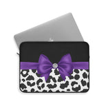 Laptop Sleeve-Glam Purple Bow-Snow Leopard-Black