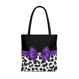 Tote Bag-Glam Purple Bow-Snow Leopard-Black