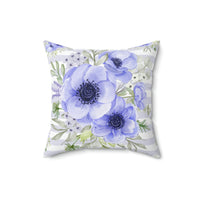 Square Pillow-Soft Blue Floral-Soft Blue Horizontal Stripes-White