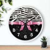 Wall Clock-Glam Pink Bow-Zebra-Black Glitter