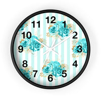 Wall clock-Aqua Blue-Floral Pinstripes