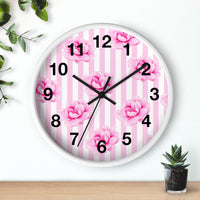 Wall clock-Magenta Pink-Floral Pinstripes