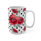 Coffee Mug 15oz-Rouge Red-Black Polka Dots-White