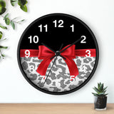 Wall Clock-Glam Red Bow-Grey Leopard-Black