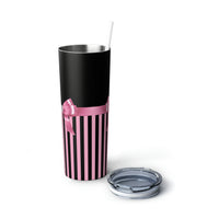 Skinny Tumbler, 20oz-Glam Pink Bow-Pink Pinstripes-Black