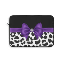 Laptop Sleeve-Glam Purple Bow-Snow Leopard-Black