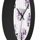 Wall clock-Stormy Purple-Floral Pinstripes