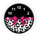 Wall Clock-Glam Passion Pink Bow-Snow Leopard-Black