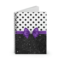 Small Spiral Notebook, 6x8in-Glam Purple Bow-Black Polka Dots-Black Glitter