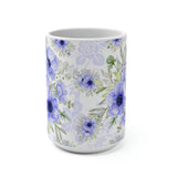 Coffee Mug 15oz-Soft Blue Floral-Soft Blue Stencil-White