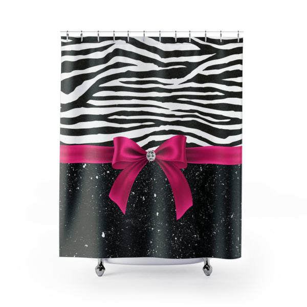 Shower Curtains-Glam Passion Pink Bow-Zebra-Black Glitter