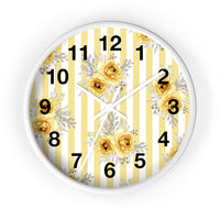 Wall clock-Yellow Floral Pinstripes