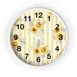 Wall clock-Yellow Floral Pinstripes