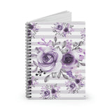 Small Spiral Notebook, 6x8in-Soft Purple Floral-Soft Purple Horizontal Stripes-White