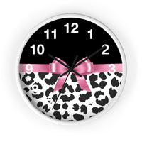 Wall Clock-Glam Pink Bow-Snow Leopard-Black